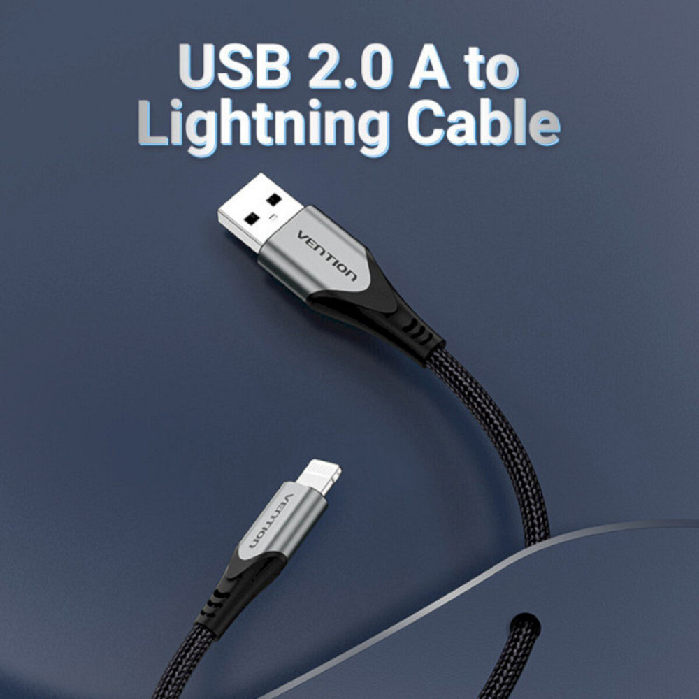 Кабель Vention USB 2.0 A to Lightning Cable 2M Gray Aluminum Alloy Type (LABHH) Київ - фото 2