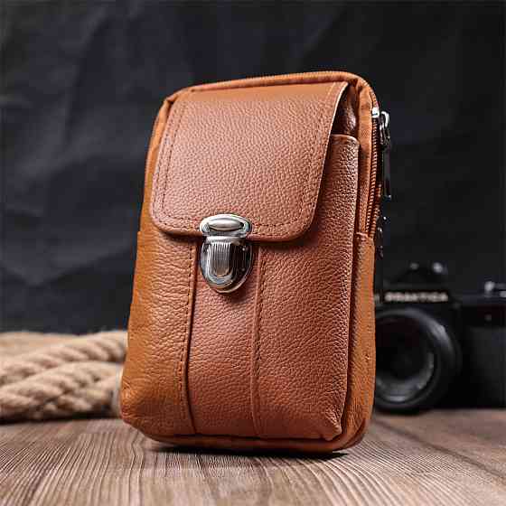 Чоловіча сумка на пояс на два відділення з натуральної шкіри Vintage 22737 Рудий Київ