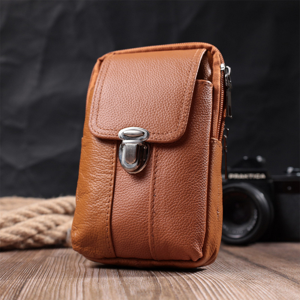 Чоловіча сумка на пояс на два відділення з натуральної шкіри Vintage 22737 Рудий Київ - фото 3