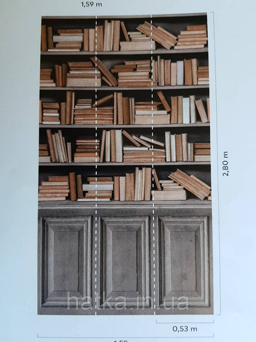 Обои виниловые Grandeco One roll one motif 2 A41601 панно 3д  книги полки стелажи коричневые кремовые Киев - изображение 3