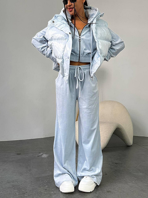 Женский мягкий и уютный плюшевый костюм: кофта и штаны турецкий велюр Голубой, 42/44 Одесса - изображение 1