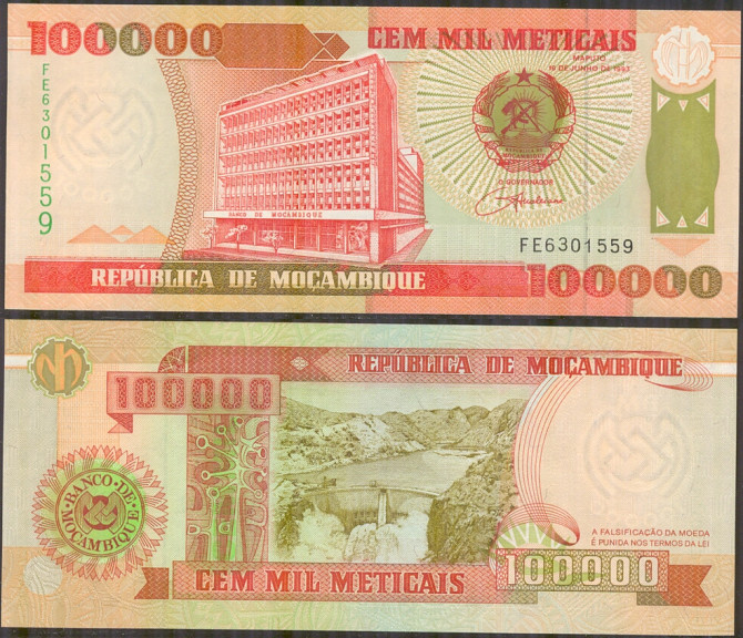 Mozambique Мозамбик - 100000 Meticais 1993 UNC Полтава - изображение 1