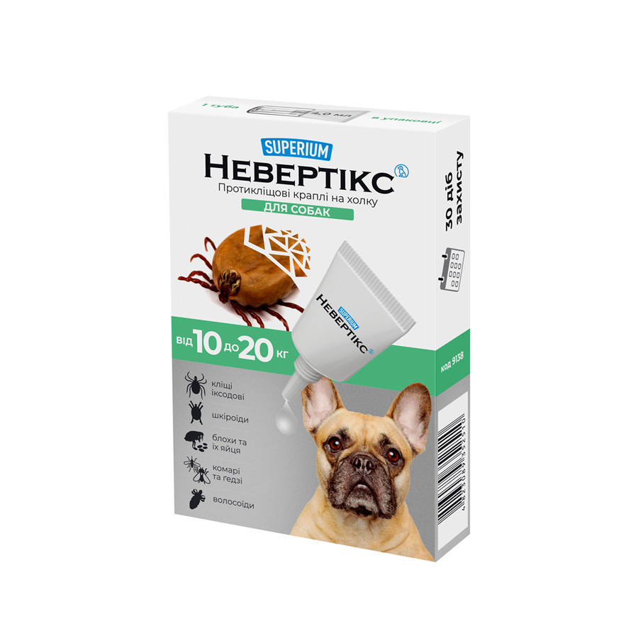 СУПЕРІУМ Невертікс, протикліщові краплі на холку для собак, 10-20 кг Коломыя - изображение 1