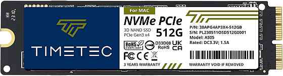 Timetec 512GB NVMe PCIe Gen3x4 SSD для MacBook Air/Pro iMac Mac Pro 2013–2019 черный Киев