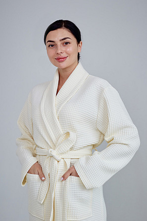 Женский вафельный халат Ideal Textile длинный ванильный M Черновцы - изображение 3