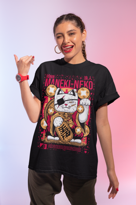 Футболка з аніме принтом Джапанесе Ладй Лукк Манекі оверсайз (S/M/L) Чорний AnimeJ0749 Дніпро - фото 2