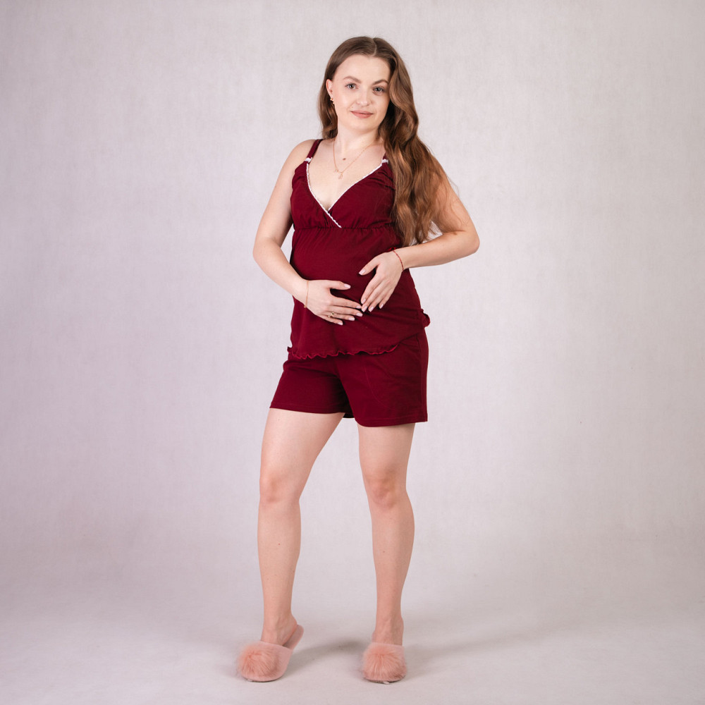 Комплект (топ + шорти) для вагітних та годуючих мам з трикотажу 46/48 (M/L) Tiana Бордовий Кривий Ріг - фото 3
