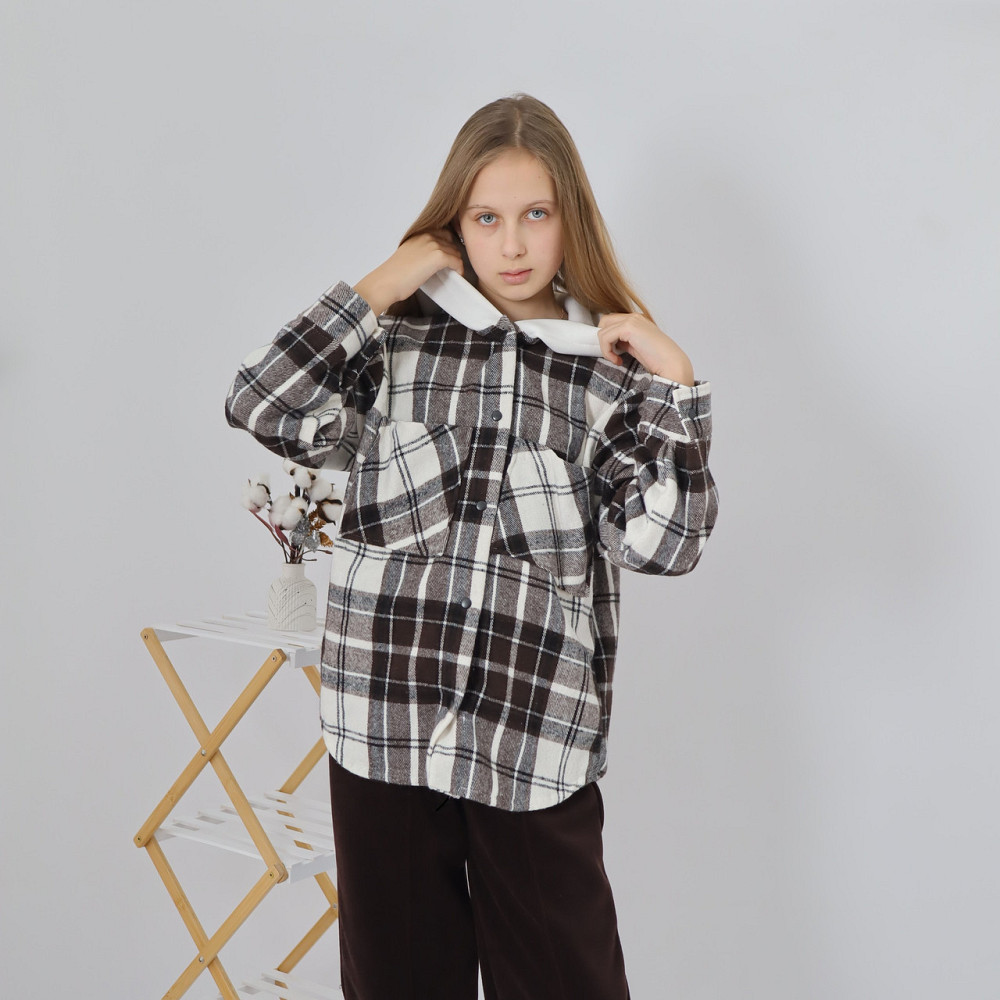 Детская теплая байковая рубашка в коричневую клетку с капюшоном, для мальчика, для девочки 92 Каменец-Подольский - изображение 1