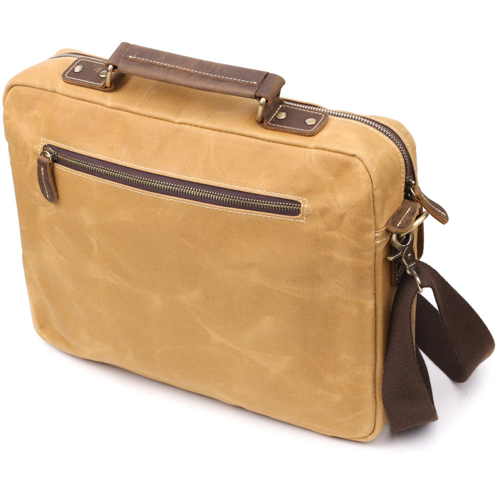 Стильний портфель з якісного текстилю зі шкіряними вставками Світло-коричневий (Vintage) Київ - фото 6
