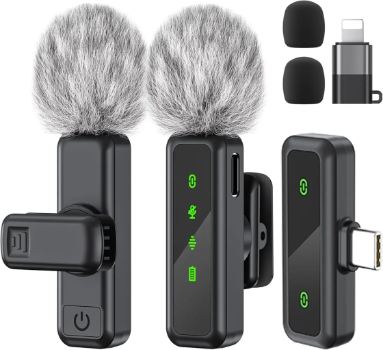 Беспроводной петличный микрофон Jubolion H63, 2 микрофона, USB-C/Lightning, шумоподавление, 30 м, Black Киев