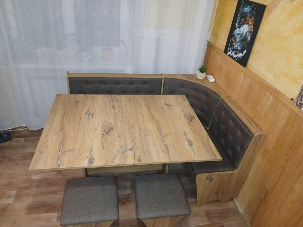Уголок кухонный со столом и 2 табурета 1135х1535 Ткань / ДСП Дуб Винтаж Львов - изображение 5