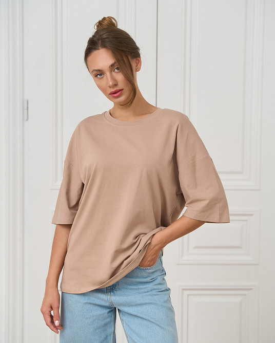 Футболка жіноча оверсайз кругла горло Nicoletta — Бежева M Київ - фото 2