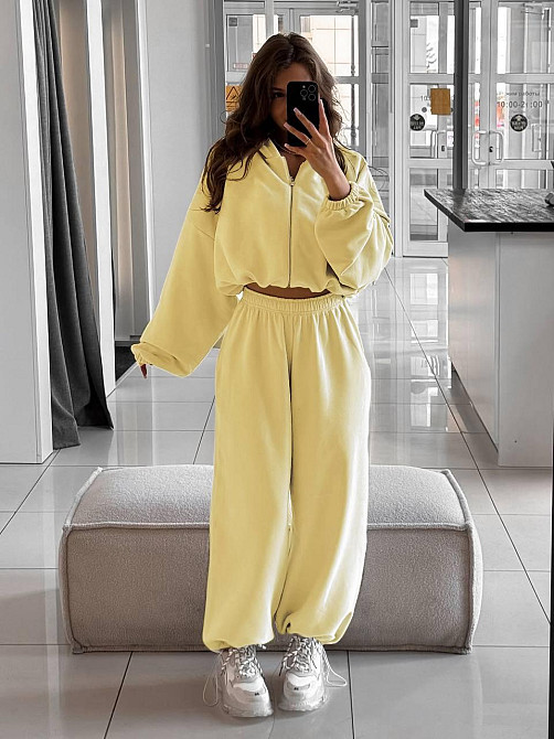 Жіночий теплий затишний костюм: кофта та штани двосторонній фліс Лимонний, 42/44 Одеса - фото 1