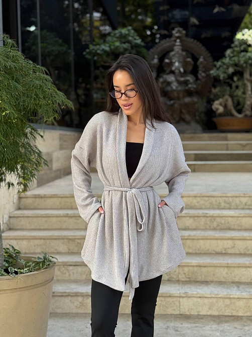 Женский теплый модный кардиган. Серый, 46/48 Одесса - изображение 3