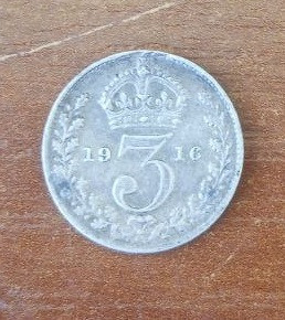 Великобритания. 3 пенса 1920 г. Георг V. Серебро Полтава - изображение 1