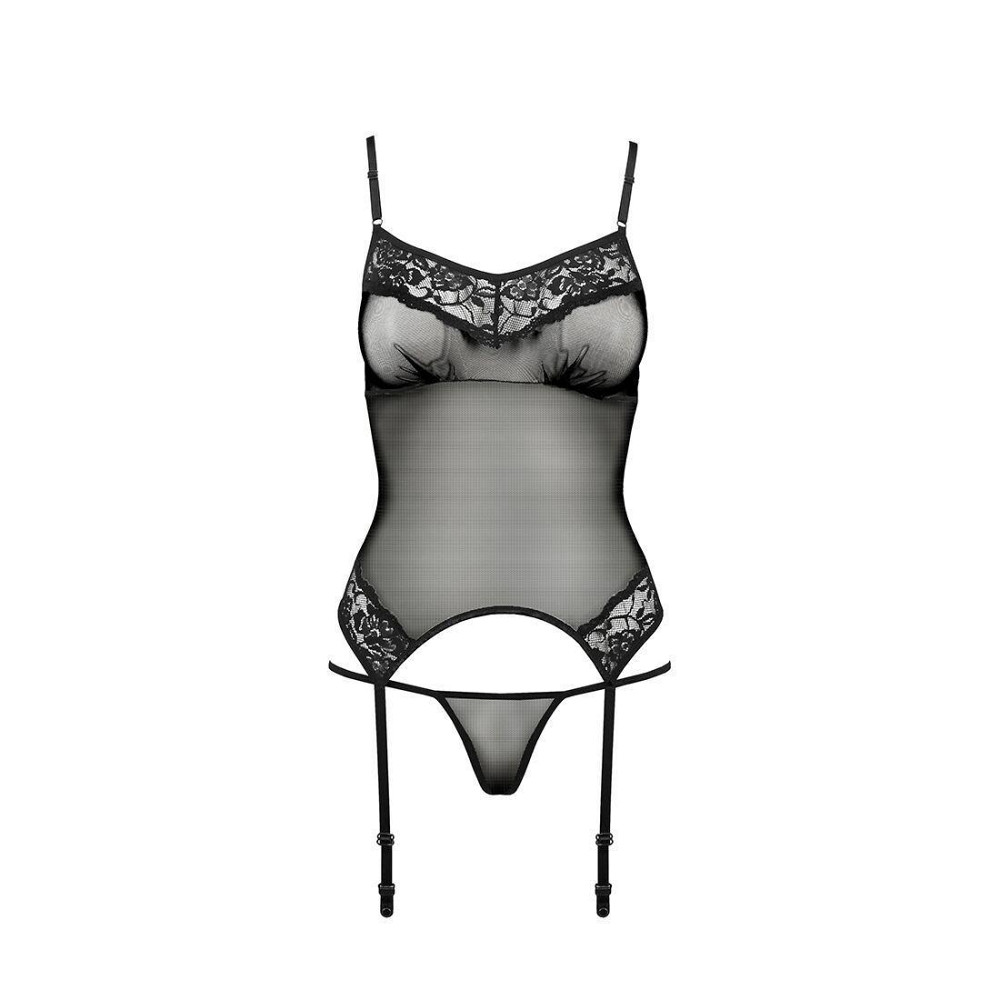 Корсет з пажами Passion MELANIA CORSET L/XL, black, трусики, напівпрозорий Sex Aura Київ - фото 5