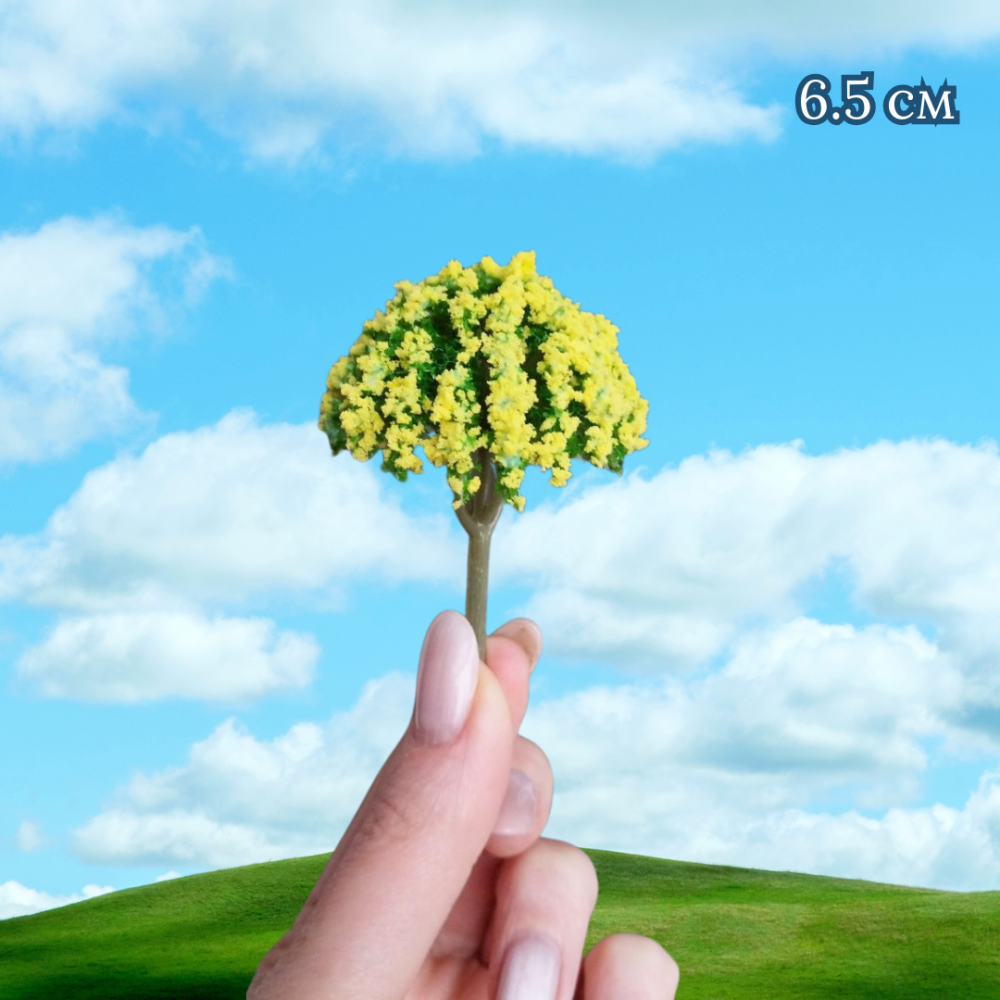 Цветущее желтое дерево 6.5 см для миниатюры, макетов, диорам, песчаного стола мини-сада, микроланшафта, моделирования Одесса - изображение 1