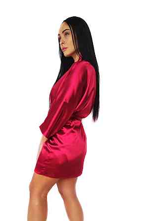 Жіноча атласна нічна сорочка з халатом Бордовий М Харків