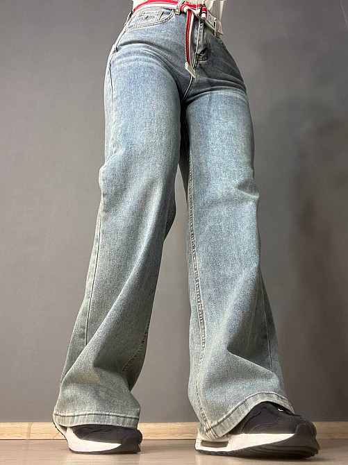 Джинси жіночі Lady 0132 wide leg palazzo jeans широкі стрейчові висока посадка ремінь блакитні, блакитний, 29, 29, 84 см, 112 см Київ - фото 3