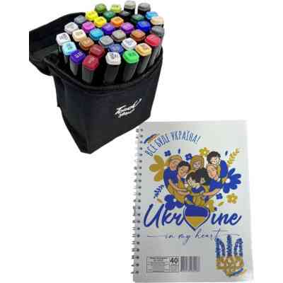 Художественный маркер Touch двухсторонних скетч маркеров 36 шт в чехле + блокнот А5 (40 л) в ассортименте для девочек (XK-MRK-GRL) Вінниця