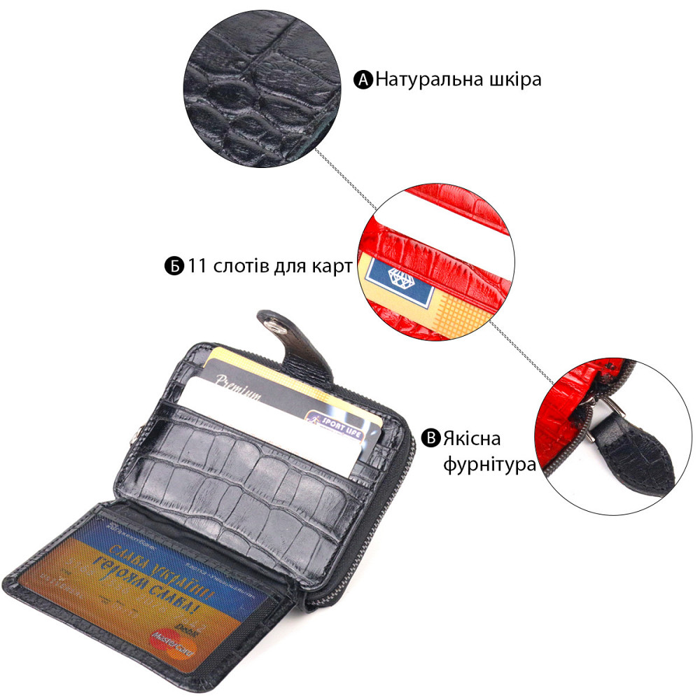 Практичне жіноче портмоне з натуральної фактурної шкіри CANPELLINI 21491 Чорне Київ - фото 4