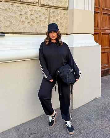 Жіночий стильний прогулянковий костюм двонитка Чорний, 56/58 Одеса