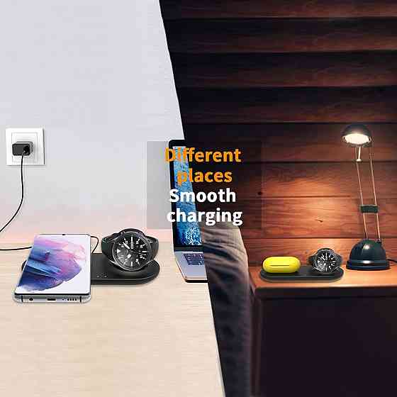 Беспроводное зарядное устройство EloBeth 2-в-1 для Samsung Galaxy и Qi-устройств: быстрая зарядка телефона и часов Киев