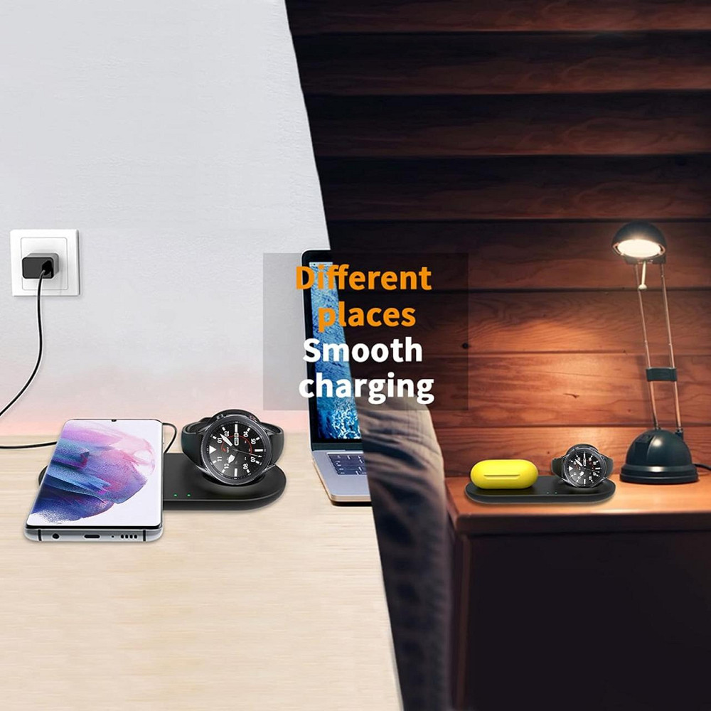 Беспроводное зарядное устройство EloBeth 2-в-1 для Samsung Galaxy и Qi-устройств: быстрая зарядка телефона и часов Киев - изображение 6