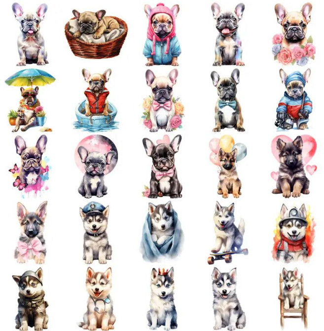 Стикеры милые щенки. Наклейки с собаками Водонепроницаемые Виниловые Эстетические Набор 50 шт. Киев - изображение 7