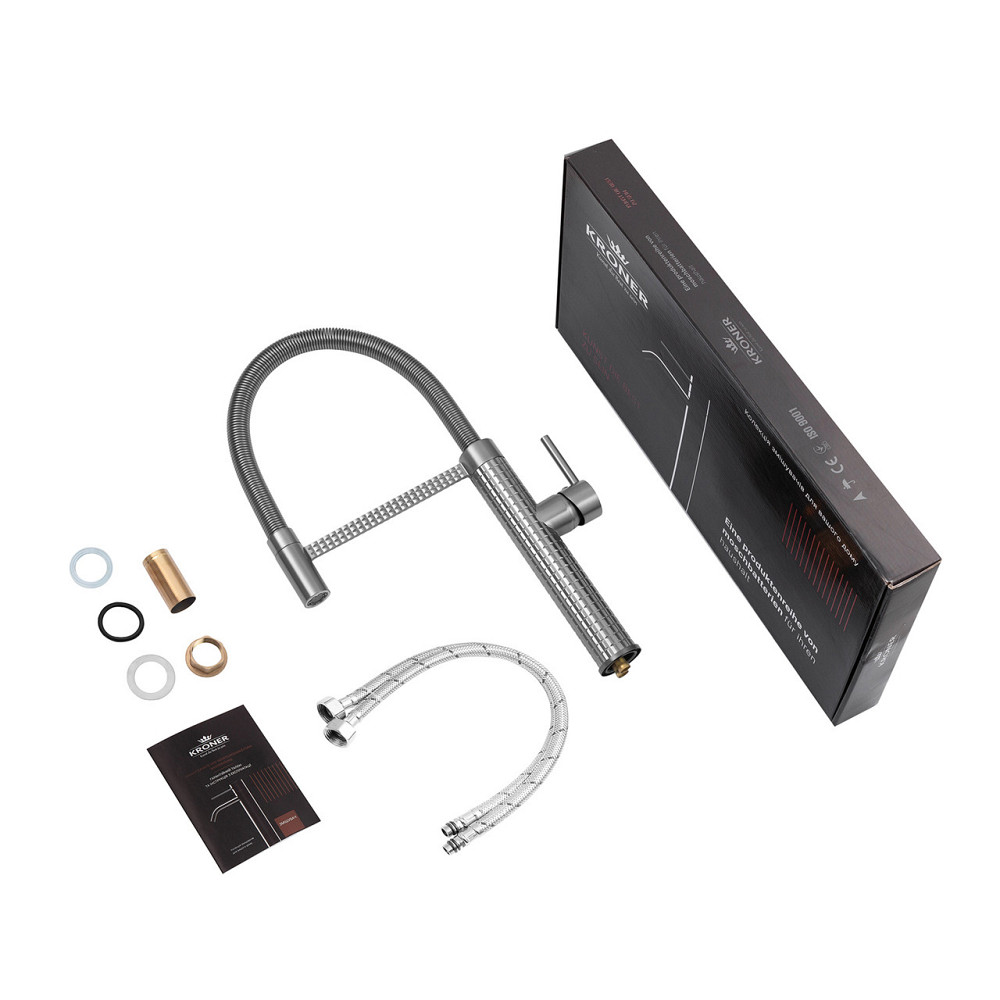 Змішувач для кухні з гнучким виливом Kroner KRP Ersel — GRP03999 графіт Київ - фото 9