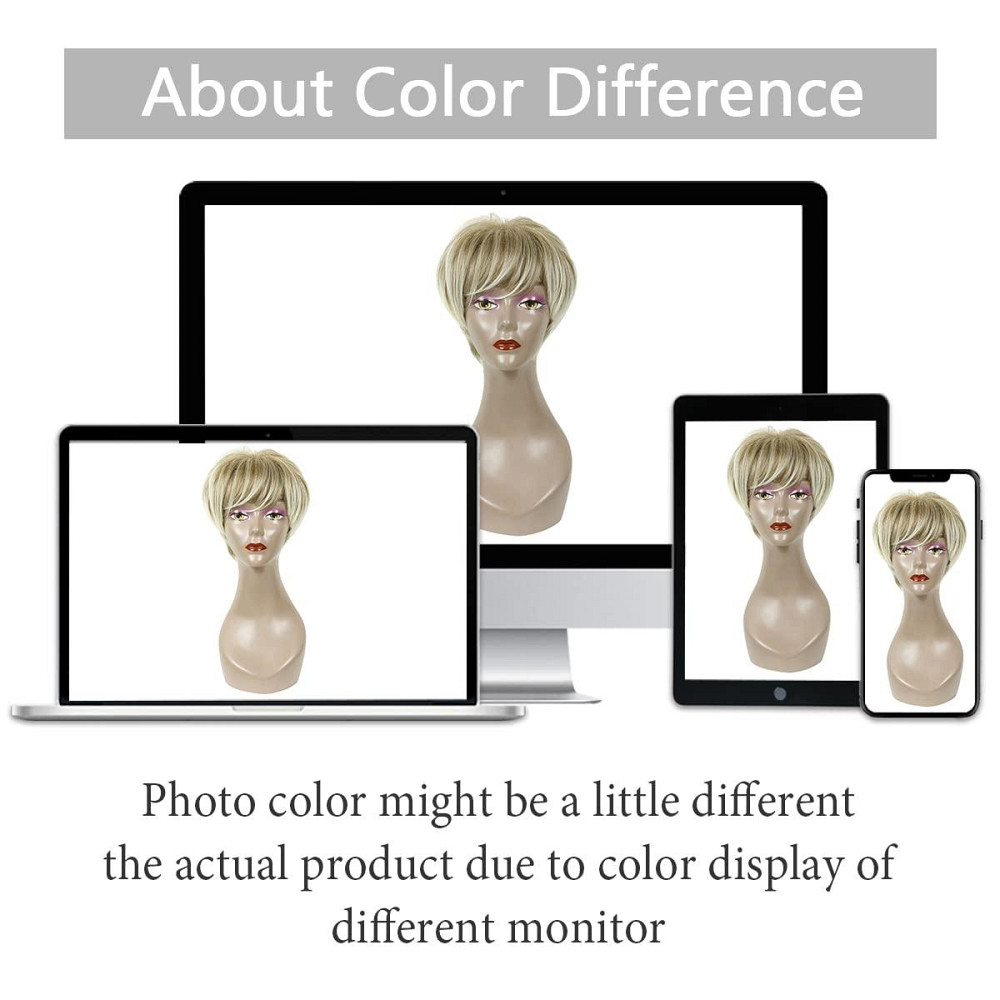 Стильна коротка багатошарова жіноча перука піксі з чубчиком, блонд з затемненим корінням , термостійка, PHOCAS Київ - фото 7