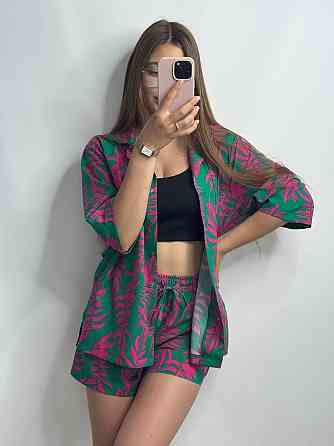 Костюм жіночий літній штапель-шовк Зелено -рожевий XS-S Харків