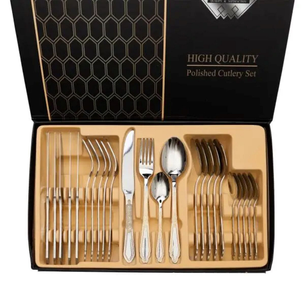 Yiwu Набір столових приладів золото на 6 персон комплект столових приладів 24 предмети Срібло і Київ - фото 2