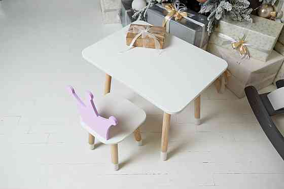 Дитячий стіл 46х60х45 і стілець корона 26х26х24, столик та стільчик для дівчачої кімнати, фіолетовий з білим Київ