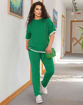 Летний трикотажный костюм-двойка Summer батал 50-52, Зеленый Киев