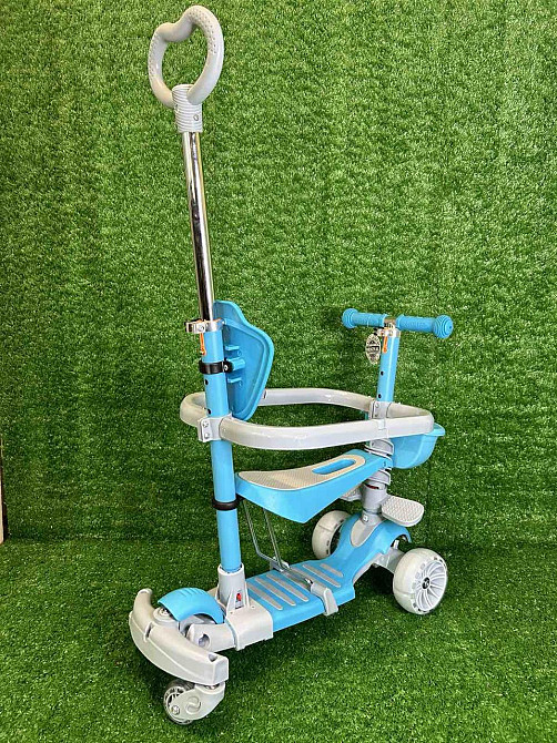 Самокат-беговел 5в1 SCOOTER 3-х колісний сидіння бампер батьківська ручка Блакитний (JR 3-102) Чернигов - изображение 2