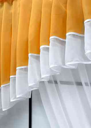 Кухонний комплект VR-Textil № 062к шторка з ламбрекеном помаранчевий із білим 200х170 см (52-1183) Київ