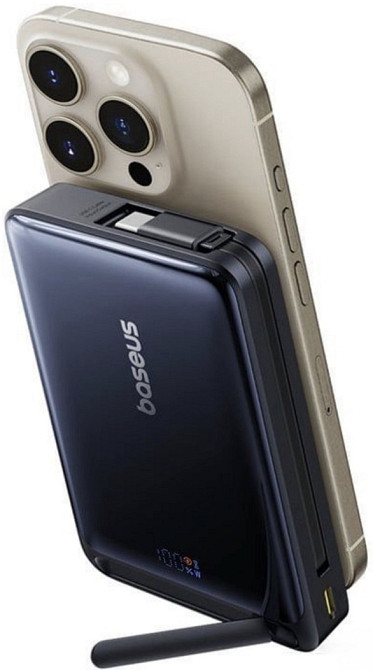 Зовнішній акумулятор (Power Bank) Baseus Nomos Qi2 45W 10000mAh Black. Харків - фото 5