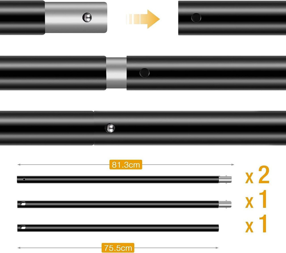 Стенд для фону OMBAR 2.6x3 м чорний телескопічний 0.9–2.6 м поперечина до 3 м 4 кліпси для фото/відео товарної зйомки Київ - фото 5