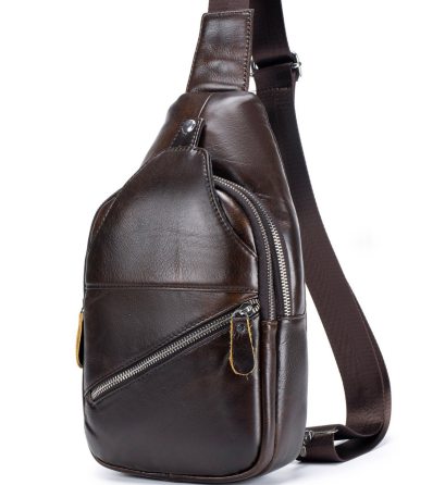 Чоловічий коричневий шкіряний рюкзак-слінг TIDING BAG Київ