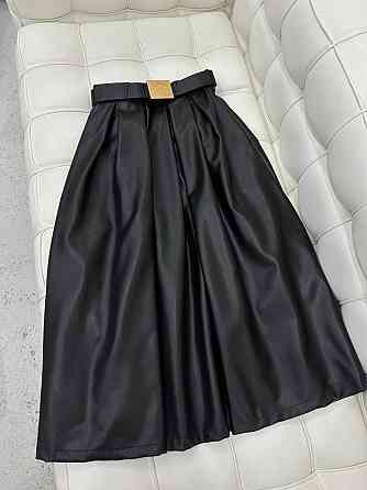 Жіноча тепла міді спідниця зі складками екошкіра на флісі Одеса