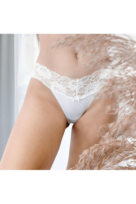 Жіночі трусики Танга з бавовни з мереживним поясом колір Шампань Marsana 01-051 XL Київ - фото 4