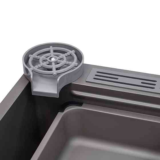 Кухонная мойка Kroner KRP Schwarze 75х46 - SET7545NG PVD (3.0/0.8 мм) со смесителем, краном и дозатором, серая Киев