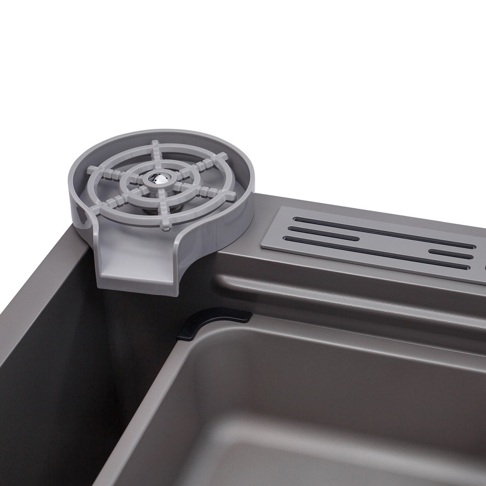 Кухонна мийка Kroner KRP Schwarze 75х46 - SET7545NG PVD (3.0/0.8 мм) зі змішувачем, краном та дозатором, сіра Київ - фото 6