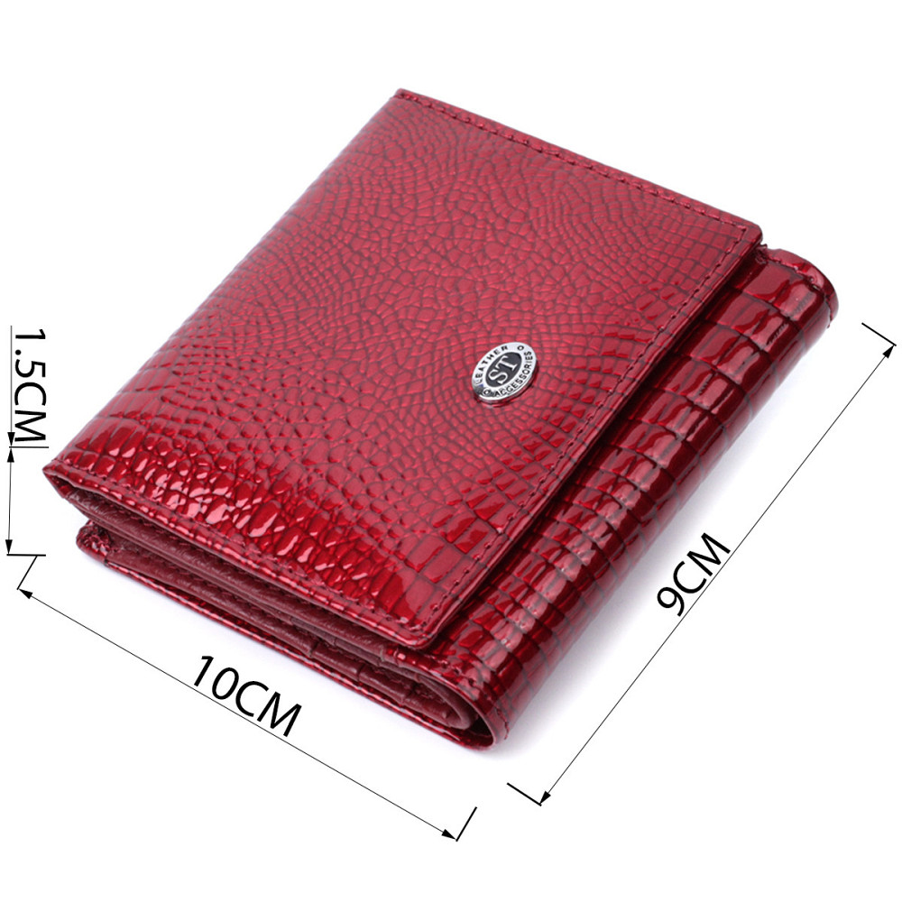 Компактний гаманець для жінок з натуральної шкіри лакованої ST Leather 22687 Червоний Київ - фото 3