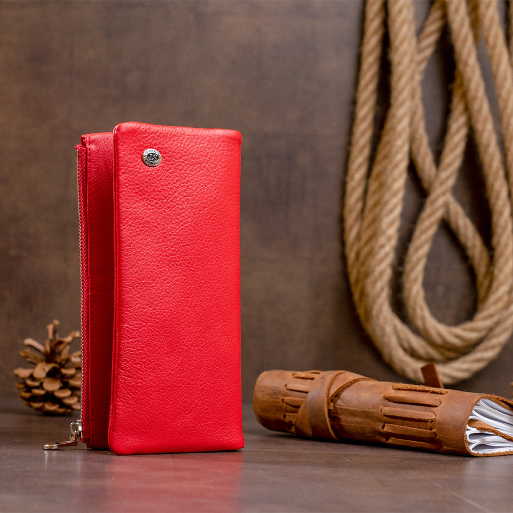 Вертикальный кошелек на кнопке женский Красный (ST Leather) Киев - изображение 2