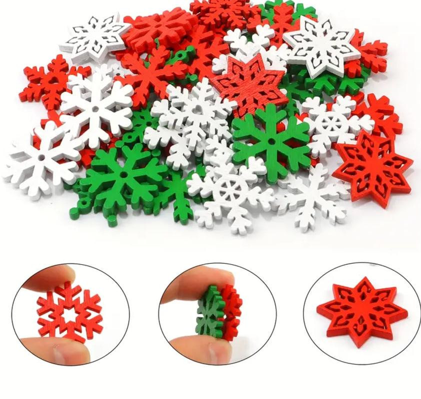 Набір новорічних деревяних сніжинок 20 шт. Новорічний декор, новорічні прикраси сніжинки 2 см. Київ - фото 4