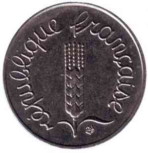 Монета 1 сантим. 1965-70 год, Франция. Полтава