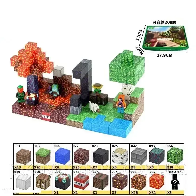 Магнітний конструктор Minecraft два біоми 164 магнітних блоків + 5 фігурок Dream World LZCK 078 Хмельницький - фото 8