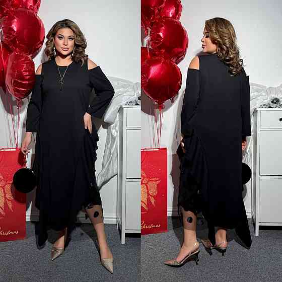 Жіноча вечірня стильна сукня з відкритими плечима,  крепдайвінг+ євросітка з 3Д кружочками Одеса